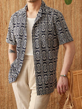 Vintage Embroidered Cotton Casual Cuban Collar Short Sleeve Printed Shirt